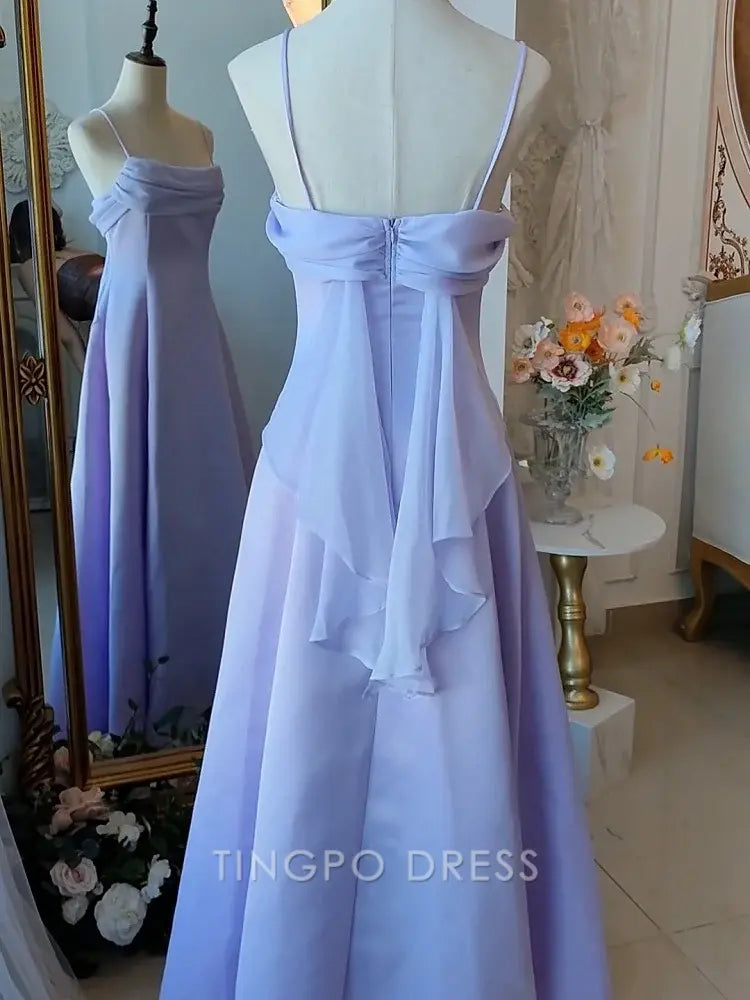 TingPo Wholesale Elegant Vintage Purple Satin Spaghetti Straps Gown Fairy Dress